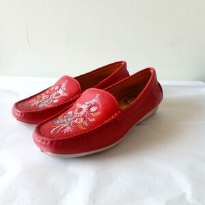 Driver Club USA Women's Red Leather Mocassins 5 Made in Brazil Nashville Loafers